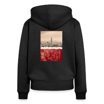 New York - Frauen Premium Bio Zip Hoodie - Schwarz - Hinten - Julia (174cm)