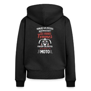 Les vraies femmes roulent à la moto - Sweat à capuche zippé Premium bio Femme - noir - Dos - Julia (174cm)
