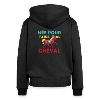 Femme avec cheval - Sweat à capuche zippé Premium bio Femme - noir - Dos - Julia (174cm)