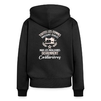 Couturière machine à coudre - Sweat à capuche zippé Premium bio Femme - noir - Dos - Julia (174cm)