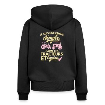 femme simple j aime les tracteurs et l apéro 2 - Sweat à capuche zippé Premium bio Femme - noir - Dos - Julia (174cm)