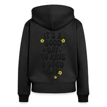 It's a good day to have a good day Spruch Peace - Frauen Premium Bio Zip Hoodie - Schwarz - Hinten - Julia (174cm)