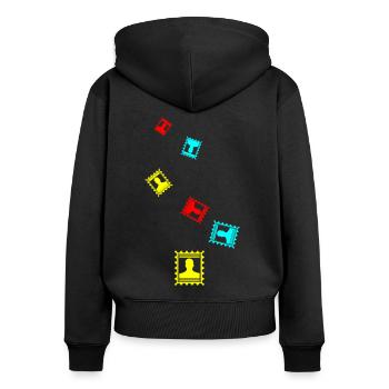 Briefmarke icon - Frauen Premium Bio Zip Hoodie - Schwarz - Hinten - Julia (174cm)