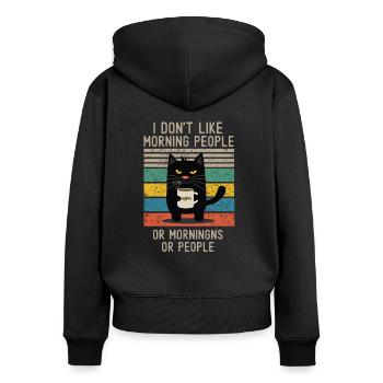 I hate Morning People and Morning and People - Sweat à capuche zippé Premium bio Femme - noir - Dos - Julia (174cm)