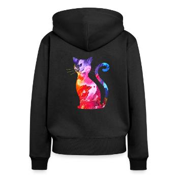 Katze - Frauen Premium Bio Zip Hoodie - Schwarz - Hinten - Julia (174cm)