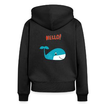 Fröhlicher Wal sagt Hallo - Geschenkidee - Frauen Premium Bio Zip Hoodie - Schwarz - Hinten - Julia (174cm)