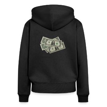 Idée de cadeau de billets - Sweat à capuche zippé Premium bio Femme - noir - Dos - Julia (174cm)