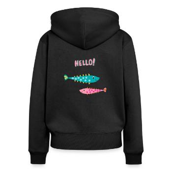Lustige Fische sagen Hallo - Geschenkidee Baby - Frauen Premium Bio Zip Hoodie - Schwarz - Hinten - Julia (174cm)