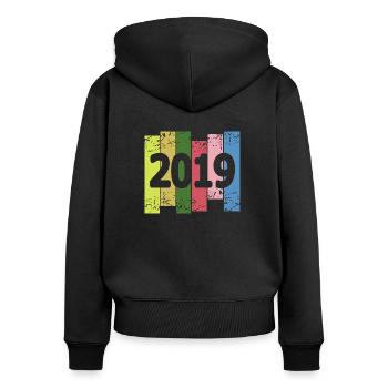 Spassig 2019 - Frauen Premium Bio Zip Hoodie - Schwarz - Hinten - Julia (174cm)