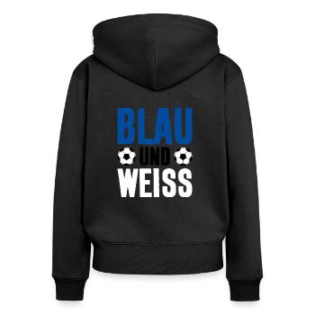 FUSSBALL BLAU UND WEISS - Frauen Premium Bio Zip Hoodie - Schwarz - Hinten - Julia (174cm)