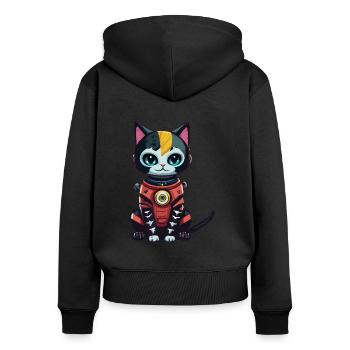 Cyberpunk Astrokatze - Frauen Premium Bio Zip Hoodie - Schwarz - Hinten - Julia (174cm)