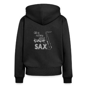 I love Sax | Ich liebe Saxofon - Frauen Premium Bio Zip Hoodie - Schwarz - Hinten - Julia (174cm)