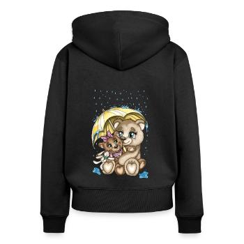 Mama Bär Grizzly Braunbär Illustration Cartoon - Frauen Premium Bio Zip Hoodie - Schwarz - Hinten - Julia (174cm)