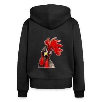 crazy rooster / gockel - Women's Premium Organic Zip Hoodie - black - Back - Julia (174cm)