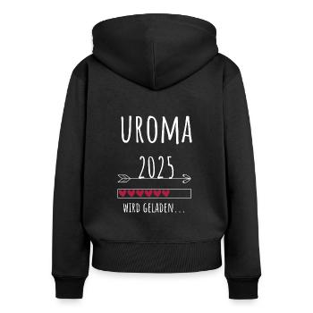 werdende Uroma 2025 Ankündigung Schwangerschaft - Frauen Premium Bio Zip Hoodie - Schwarz - Hinten - Julia (174cm)