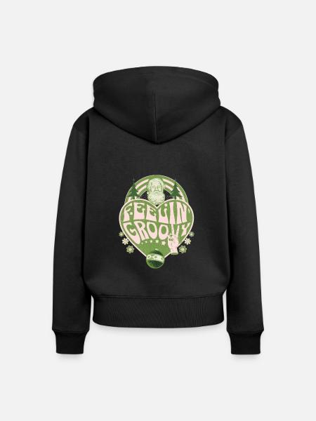 Grooviger Weihnachtsmann im Retro-Stil - Frauen Premium Bio Zip Hoodie - Schwarz