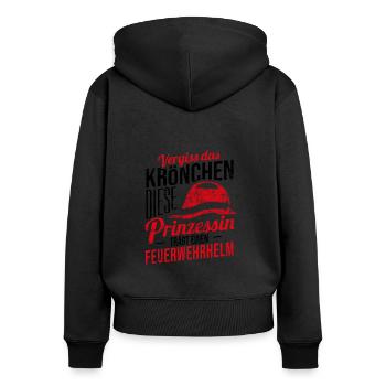 Vergiss Krönchen Prinzessin Feuerwehrhelm Geschenk - Frauen Premium Bio Zip Hoodie - Schwarz - Hinten - Julia (174cm)