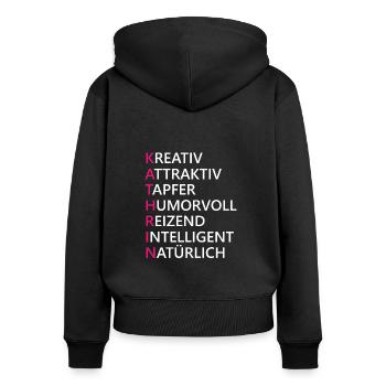 Kathrin Name Geschenk - Frauen Premium Bio Zip Hoodie - Schwarz - Hinten - Julia (174cm)