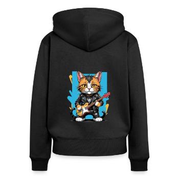Cat Rocker Katze HardRock Geschenk - Frauen Premium Bio Zip Hoodie - Schwarz - Hinten - Julia (174cm)