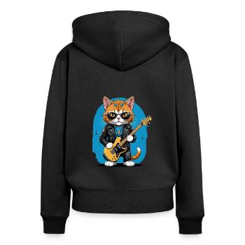Cat Rocker Cat HardRock Gift - Sweat à capuche zippé Premium bio Femme - noir - Dos - Julia (174cm)