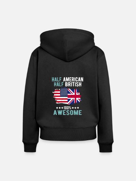 Halb Amerikaner Halb Brite - Frauen Premium Bio Zip Hoodie - Schwarz