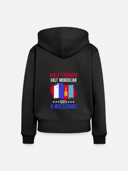 Halb Franzose Halb Mongole - Frauen Premium Bio Zip Hoodie - Schwarz