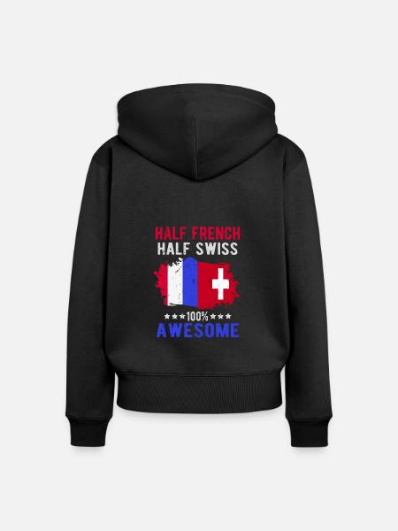 Halb Franzose Halb Schweizer - Frauen Premium Bio Zip Hoodie - Schwarz