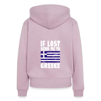 Drapeau de la Grèce - Sweat à capuche zippé Premium bio Femme - rose poudré - Dos - Julia (174cm)