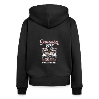 Septembre 1972 - cadeau du 50e anniversaire. Génial. - Sweat à capuche zippé Premium bio Femme - noir - Dos - Julia (174cm)