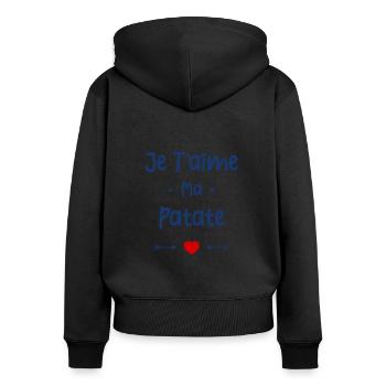 Je t'aime ma Patate - Sweat à capuche zippé Premium bio Femme - noir - Dos - Julia (174cm)