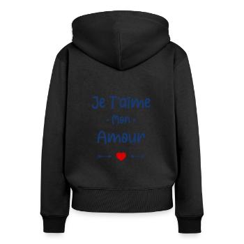 Je t'aime mon Amour - Sweat à capuche zippé Premium bio Femme - noir - Dos - Julia (174cm)