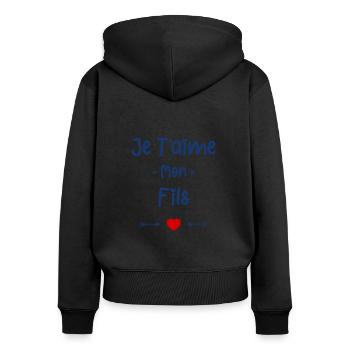 Je t'aime mon Fils - Sweat à capuche zippé Premium bio Femme - noir - Dos - Julia (174cm)