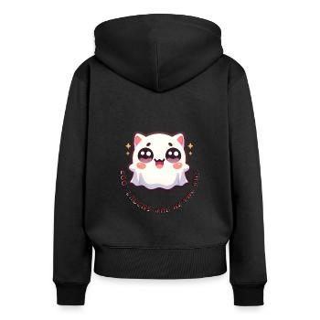 Hou! Les rires sont dans l’air ! Doux fantôme - Sweat à capuche zippé Premium bio Femme - noir - Dos - Julia (174cm)