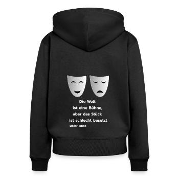 Theater - Frauen Premium Bio Zip Hoodie - Schwarz - Hinten - Julia (174cm)