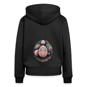 Une interprétation abstraite des œufs de Pâques - Sweat à capuche zippé Premium bio Femme - noir - Dos - Julia (174cm)