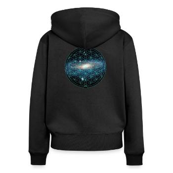 Fleur de vie - Sweat à capuche zippé Premium bio Femme - noir - Dos - Julia (174cm)
