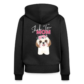 Shih Tzu - - Frauen Premium Bio Zip Hoodie - Schwarz - Hinten - Julia (174cm)