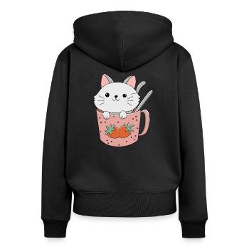 mignon Chat Kawai dans une tasse - Sweat à capuche zippé Premium bio Femme - noir - Dos - Julia (174cm)