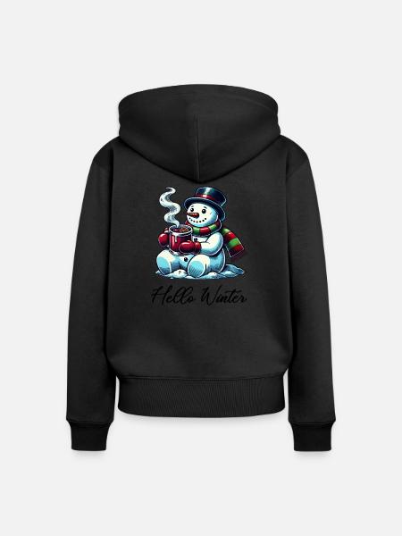 Schneemann Hello Winter - Frauen Premium Bio Zip Hoodie - Schwarz