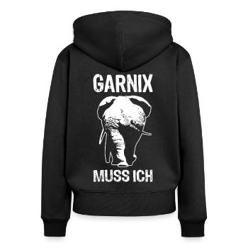 Garnix muss ich - Elefant - Spruch - Frauen Premium Bio Zip Hoodie - Schwarz - Hinten - Julia (174cm)