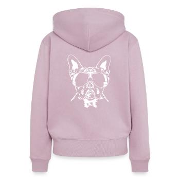 Bouledogue français Cool Wilsigns Dogs Dog - Sweat à capuche zippé Premium bio Femme - rose poudré - Dos - Julia (174cm)