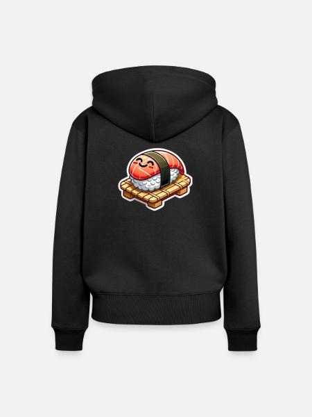 Frohes Kawaii Sushi - Frauen Premium Bio Zip Hoodie - Schwarz
