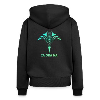 Raie Tahitienne - Sweat à capuche zippé Premium bio Femme - noir - Dos - Julia (174cm)