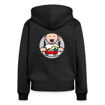Quatsch mit Soße! mit schwarzer Schrift - Frauen Premium Bio Zip Hoodie - Schwarz - Hinten - Julia (174cm)