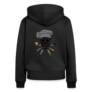 Totenkopf Koch - Frauen Premium Bio Zip Hoodie - Schwarz - Hinten - Julia (174cm)