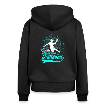 Handballerin Handballspielerin - Echte Mädchen - Frauen Premium Bio Zip Hoodie - Schwarz - Hinten - Julia (174cm)
