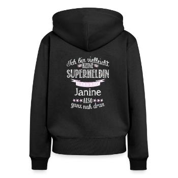 janine - Frauen Premium Bio Zip Hoodie - Schwarz - Hinten - Julia (174cm)