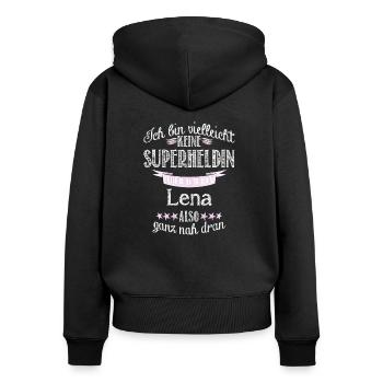 lena - Frauen Premium Bio Zip Hoodie - Schwarz - Hinten - Julia (174cm)