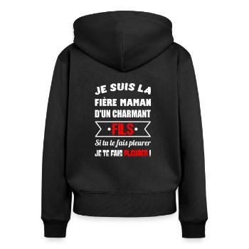 Je suis la fière maman d'un charmant fils t-shirt - Sweat à capuche zippé Premium bio Femme - noir - Dos - Julia (174cm)
