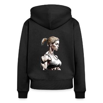 Fitnessfrau - Frauen Premium Bio Zip Hoodie - Schwarz - Hinten - Julia (174cm)